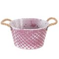 Floristik21 Zinkschale Raute mit Seilgriffen Violett weiß gewaschen Ø24,5cm H14cm