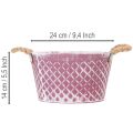 Zinkschale Raute mit Seilgriffen Violett weiß gewaschen Ø24,5cm H14cm | Floristik21.de