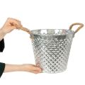 Zinktopf Raute mit Seilgriffen weiß gewaschen Ø24,5cm H21cm | Floristik21.de