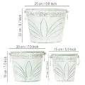 Blech-Kübel mit Prägung, Pflanzgefäß mit Henkeln Weiß, Grün Shabby Chic H22/19,5/17,5cm Ø25,5/20,5/15,5cm 3er-Set | Floristik21.de