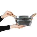 Blechschale mit Seilgriffen Silber 22cm H10cm | Floristik21.de