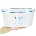 Blumenschale oval Pflanztopf Metall Weiß, Blau 26×17×12cm | Floristik21.de