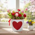 Blumentopf Weiß mit Herz in Rot Übertopf Pflanztopf Ø13cm H10,5cm | Floristik21.de