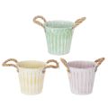 Floristik21 Deko-Topf, Metalleimer zum Bepflanzen, Pflanzgefäß mit Henkeln, Rosa/Grün/Gelb Shabby Chic Ø15cm H13cm 3er-Set