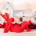 Dekofigur Rentier Kunststoff beflockt Rot liegend 24cm 2er-Set | Floristik21.de
