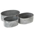 Floristik21 Dekoschale Metall Steckschale Oval Grau L22,5/19,5/16cm 3er-Set