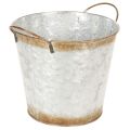 Floristik21 Dekotopf mit Griffen, Pflanzeimer, Metallgefäß Silbern, Edelrost Ø17cm H16,5cm