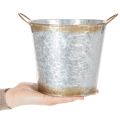Dekotopf mit Griffen, Pflanzeimer, Metallgefäß Silbern, Edelrost Ø17cm H16,5cm | Floristik21.de