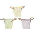 Floristik21 Eimer zum Bepflanzen, Übertopf mit Henkeln, Metalldeko Rosa/Grün/Gelb Shabby Chic Ø16,5cm H15cm 3er-Set