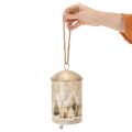 Metall-Weihnachtsglocke mit Winterdorf-Motiv, 20 cm hoch, Weiß-Gold, dekoratives Aufhängen | Floristik21.de