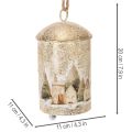 Metall-Weihnachtsglocke mit Winterdorf-Motiv, 20 cm hoch, Weiß-Gold, dekoratives Aufhängen | Floristik21.de
