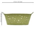 Metallschale oval Sterne und Griffe Grün 31×16cm H12,5cm | Floristik21.de