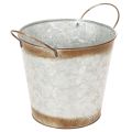 Floristik21 Pflanzgefäß aus Metall, Blumenschale, Pflanztopf mit Henkeln Silbern, Edelrost Ø18cm H20cm