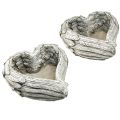 Pflanzherz Federn Steinguss Herz Grau Weiß 13×12×6cm 2St | Floristik21.de