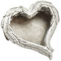 Floristik21 Pflanzherz Federn Steinguss Herz Grau Weiß 13×12×6cm 2St