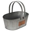 Floristik21 Pflanzkorb “Grünes Glück”, Metalldeko zum Bepflanzen, Gartendeko Silbern, Edelrost L40cm H15cm