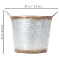 Pflanztopf mit Griffen, Deko-Schale Rostdeko, Metallgefäß Silbern Ø26cm H25,5cm | Floristik21.de