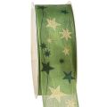 Floristik21 Schleifenband Weihnachten mit Sternen Geschenkband Grün mit Drahtkante 40mm 15m