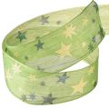 Schleifenband Weihnachten mit Sternen Geschenkband Grün mit Drahtkante 40mm 15m | Floristik21.de
