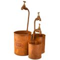 Floristik21 Metall Übertopf-Set Mit Wasserhahn Deko Rostoptik - Garten Vintage Charm - Pflanzgefäß - Größen-Set 3-teilig